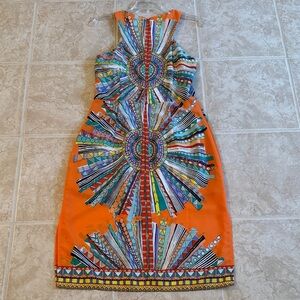 Gianni Bini Orange and Multicolor Geometric Midi Dress